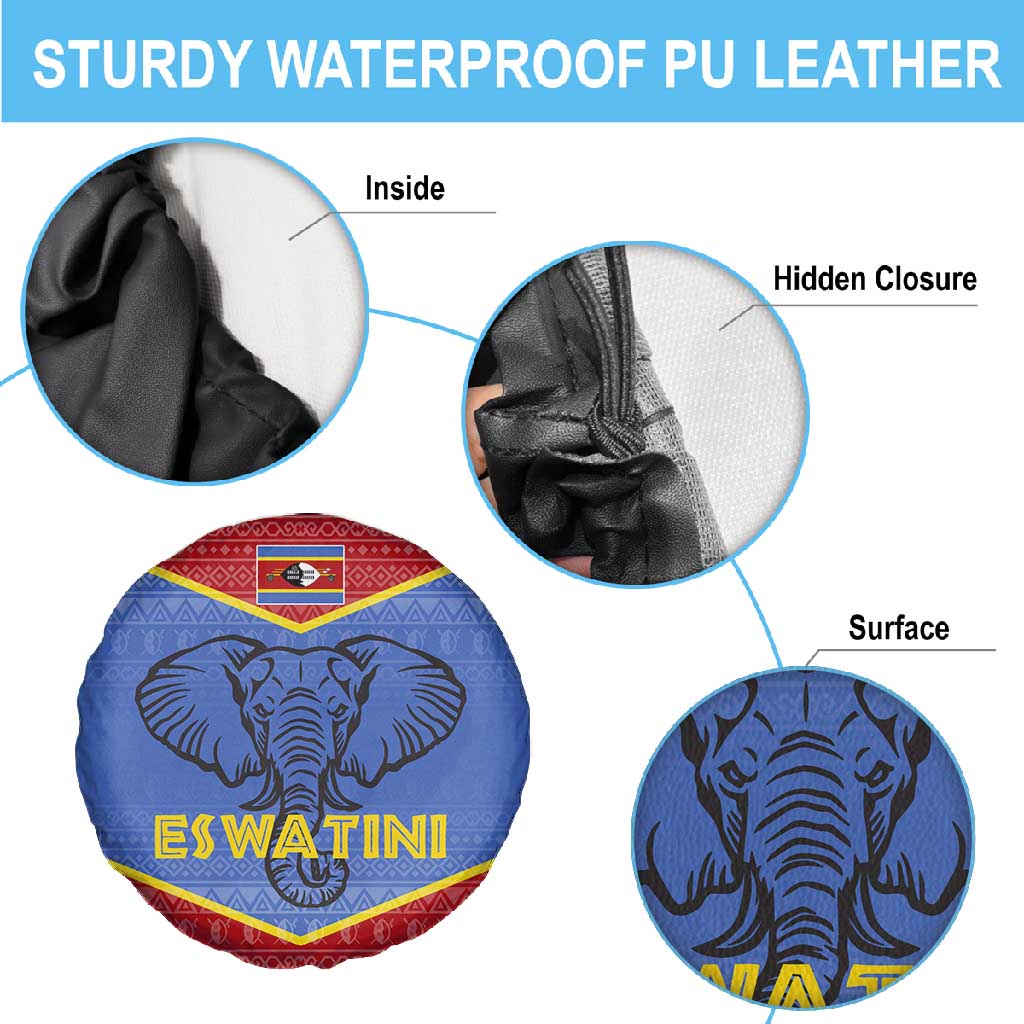 Elephant Eswatini Spare Tire Cover Swaziland Shield Tribal Pattern and National Flag