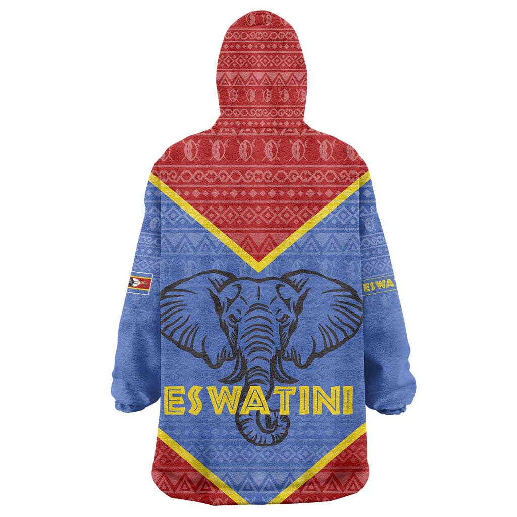 Elephant Eswatini Wearable Blanket Hoodie Swaziland Shield Tribal Pattern and National Flag