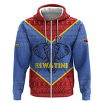 Elephant Eswatini Zip Hoodie Swaziland Shield Tribal Pattern and National Flag