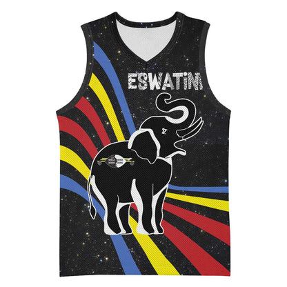 Eswatini Elephant Basketball Jersey Swazi Flag Colors and Cosmic Background TS04