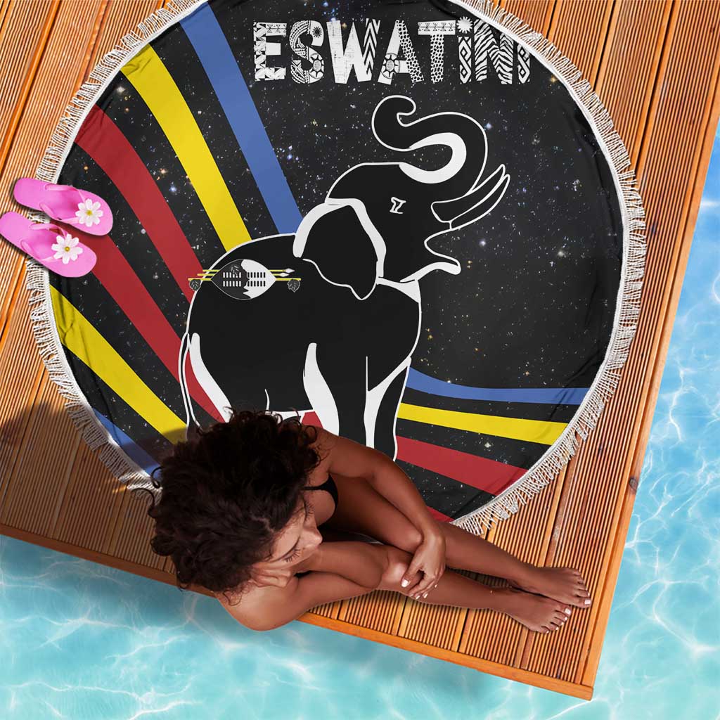 Eswatini Elephant Beach Blanket Swazi Flag Colors and Cosmic Background