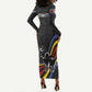Eswatini Elephant Long Sleeve Bodycon Dress Swazi Flag Colors and Cosmic Background