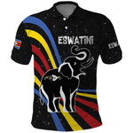 Eswatini Elephant Polo Shirt Swazi Flag Colors and Cosmic Background