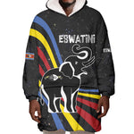 Eswatini Elephant Wearable Blanket Hoodie Swazi Flag Colors and Cosmic Background