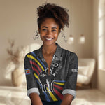 Eswatini Elephant Women Casual Shirt Swazi Flag Colors and Cosmic Background