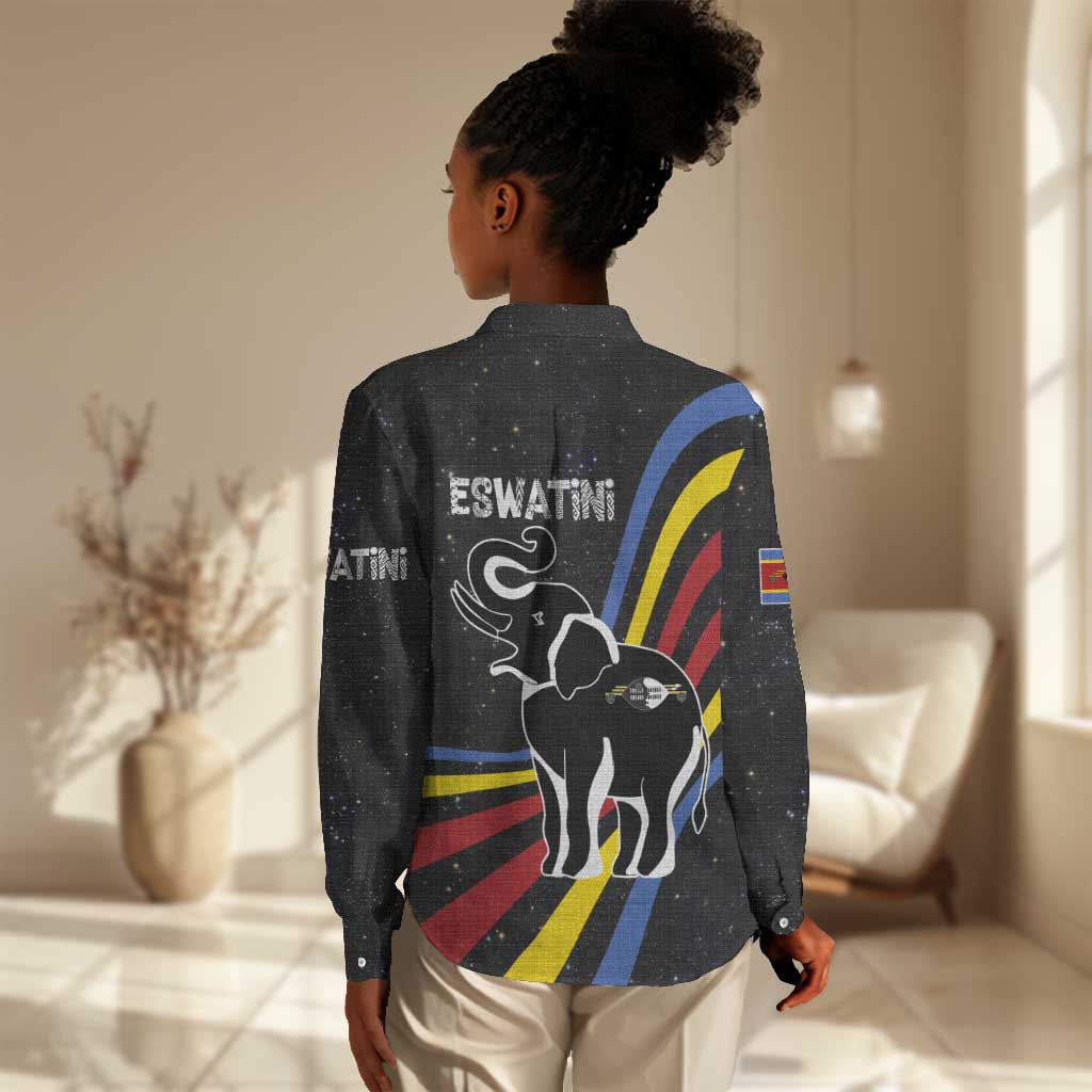 Eswatini Elephant Women Casual Shirt Swazi Flag Colors and Cosmic Background