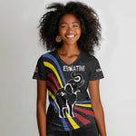 Eswatini Elephant Women V-Neck T-Shirt Swazi Flag Colors and Cosmic Background