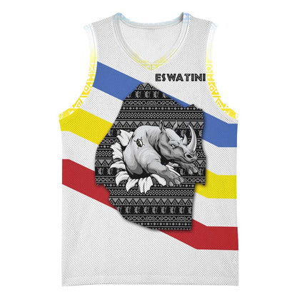 Eswatini Rhino Basketball Jersey Swazi Map Flag and African Traditional Patterns TS04