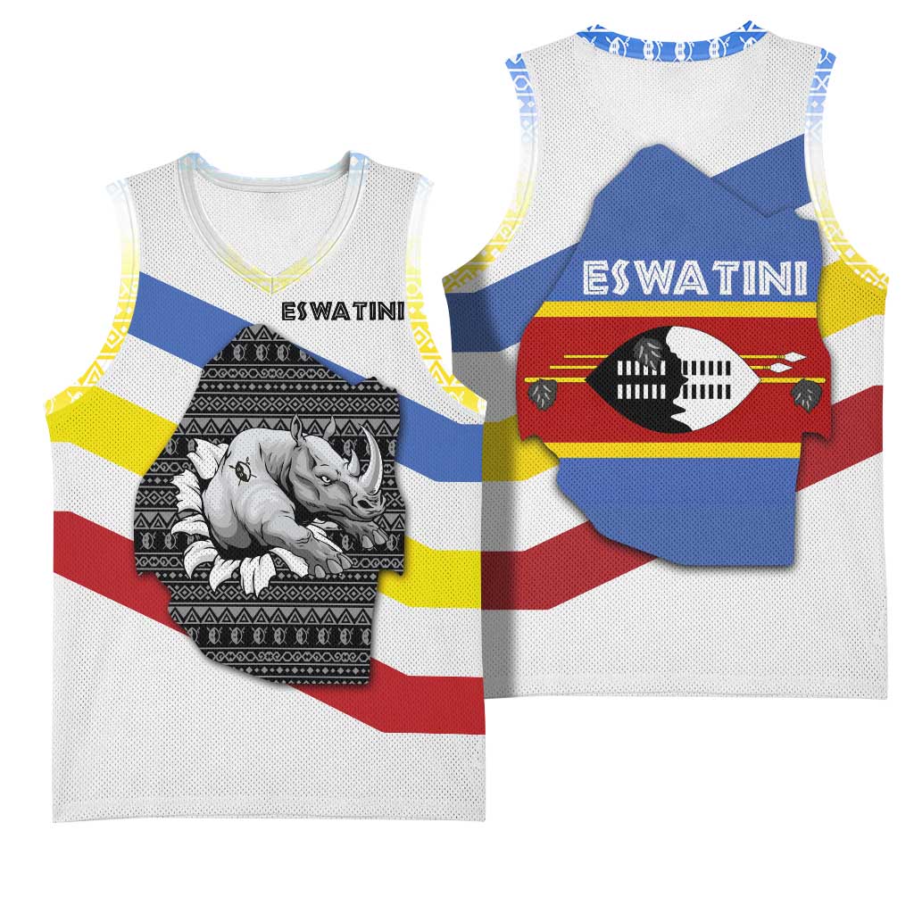 Eswatini Rhino Basketball Jersey Swazi Map Flag and African Traditional Patterns TS04