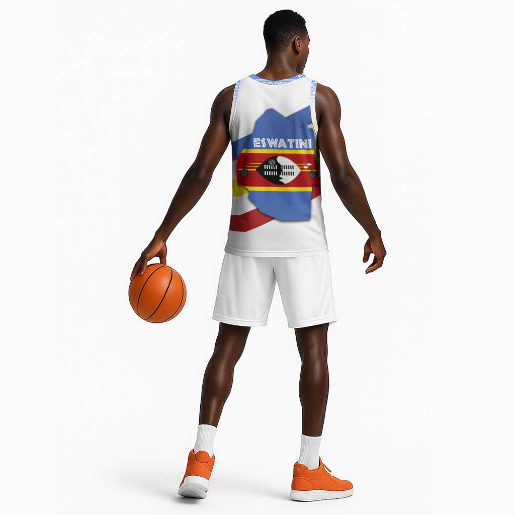 Eswatini Rhino Basketball Jersey Swazi Map Flag and African Traditional Patterns TS04