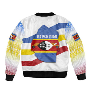 Eswatini Rhino Bomber Jacket Swazi Map Flag and African Traditional Patterns