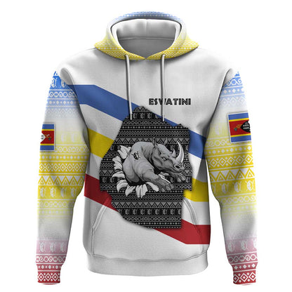 Eswatini Rhino Hoodie Swazi Map Flag and African Traditional Patterns