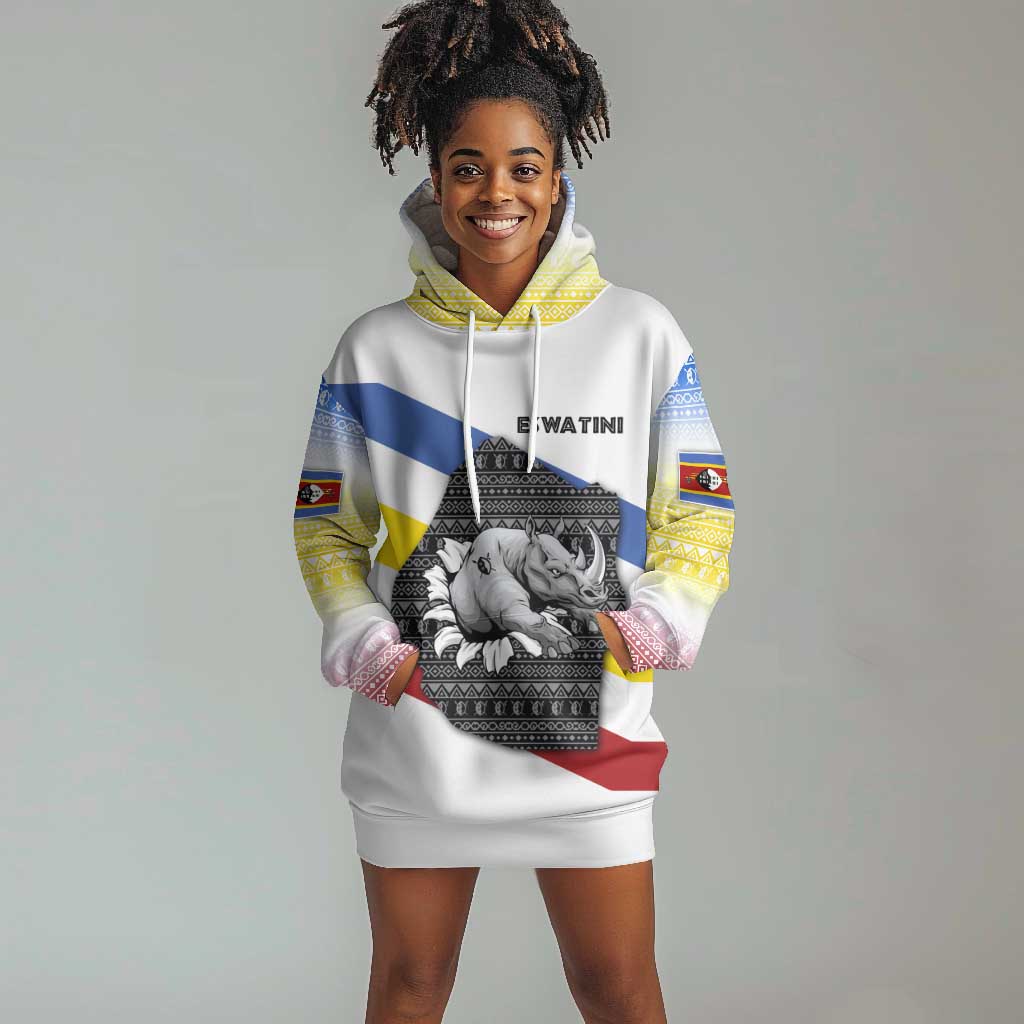 Eswatini Rhino Hoodie Dress Swazi Map Flag and African Traditional Patterns