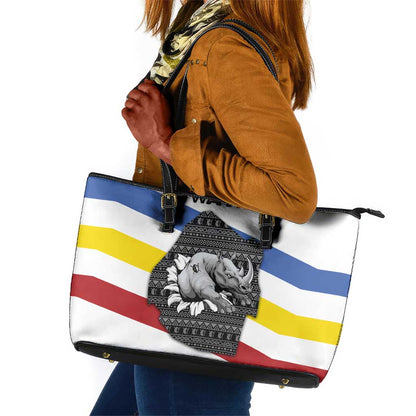 Eswatini Rhino Leather Tote Bag Swazi Map Flag and African Traditional Patterns