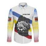 Eswatini Rhino Long Sleeve Button Shirt Swazi Map Flag and African Traditional Patterns
