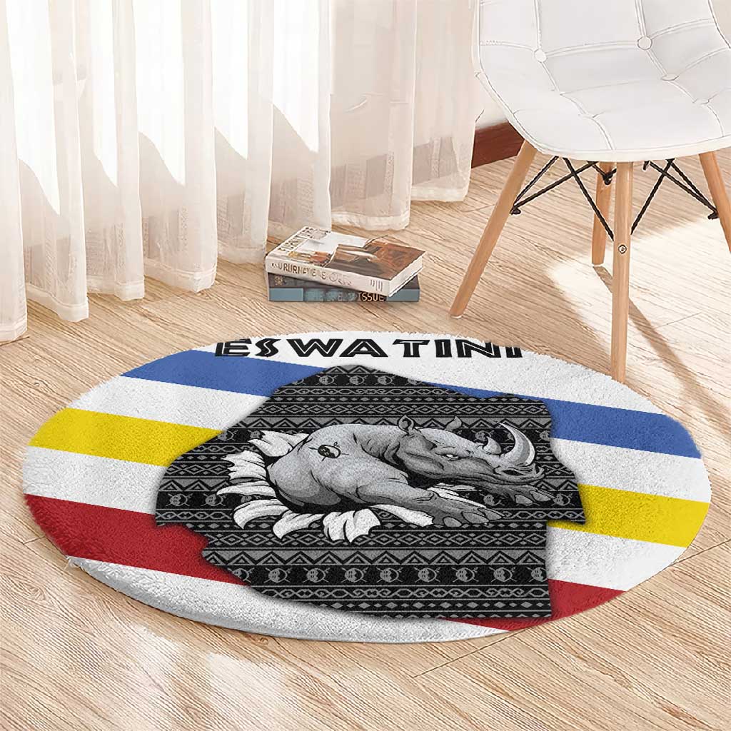 Eswatini Rhino Round Carpet Swazi Map Flag and African Traditional Patterns