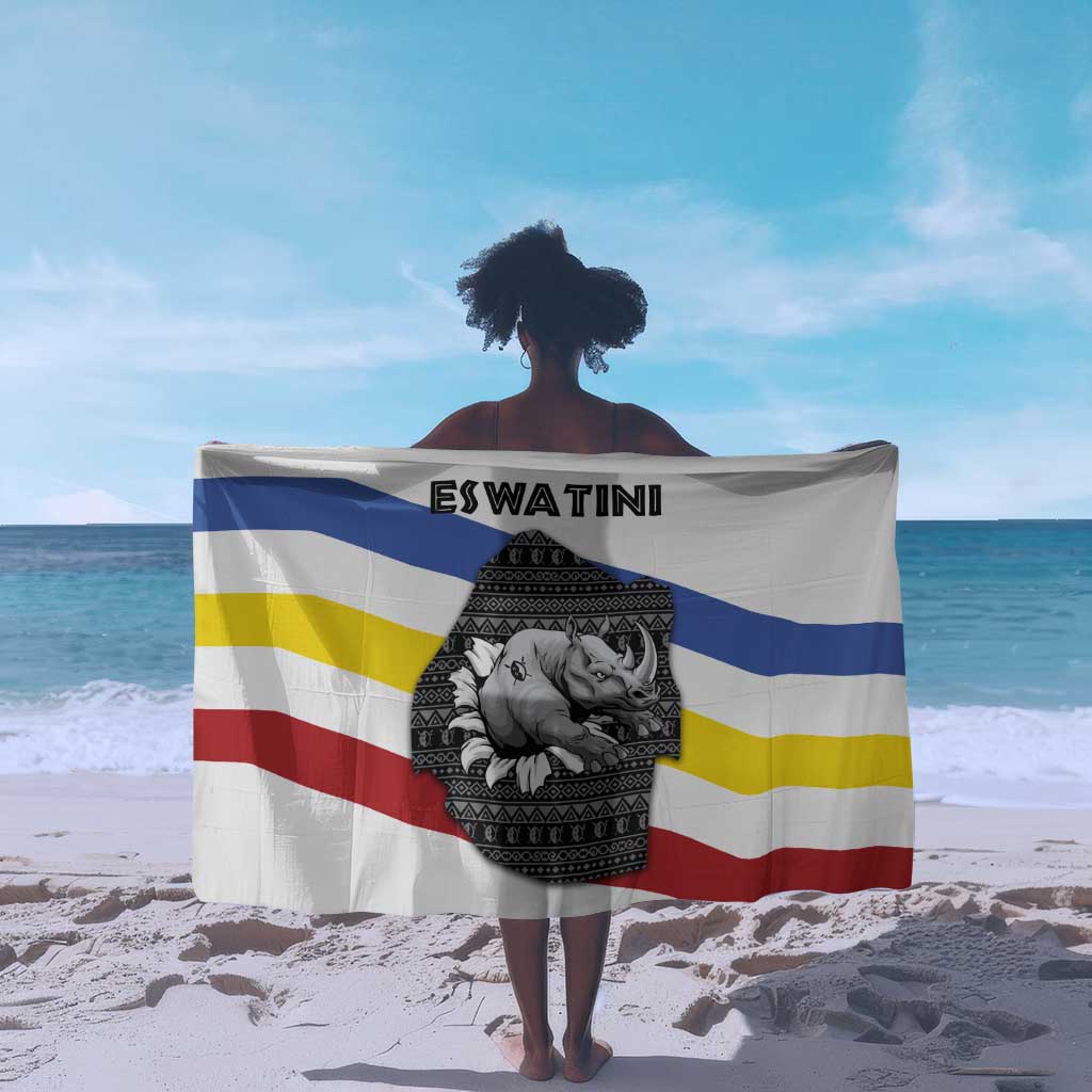 Eswatini Rhino Sarong Swazi Map Flag and African Traditional Patterns