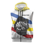 Eswatini Rhino Sleeveless Zip Hoodie Swazi Map Flag and African Traditional Patterns - African Pride