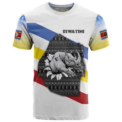 Eswatini Rhino T shirt Swazi Map Flag and African Traditional Patterns