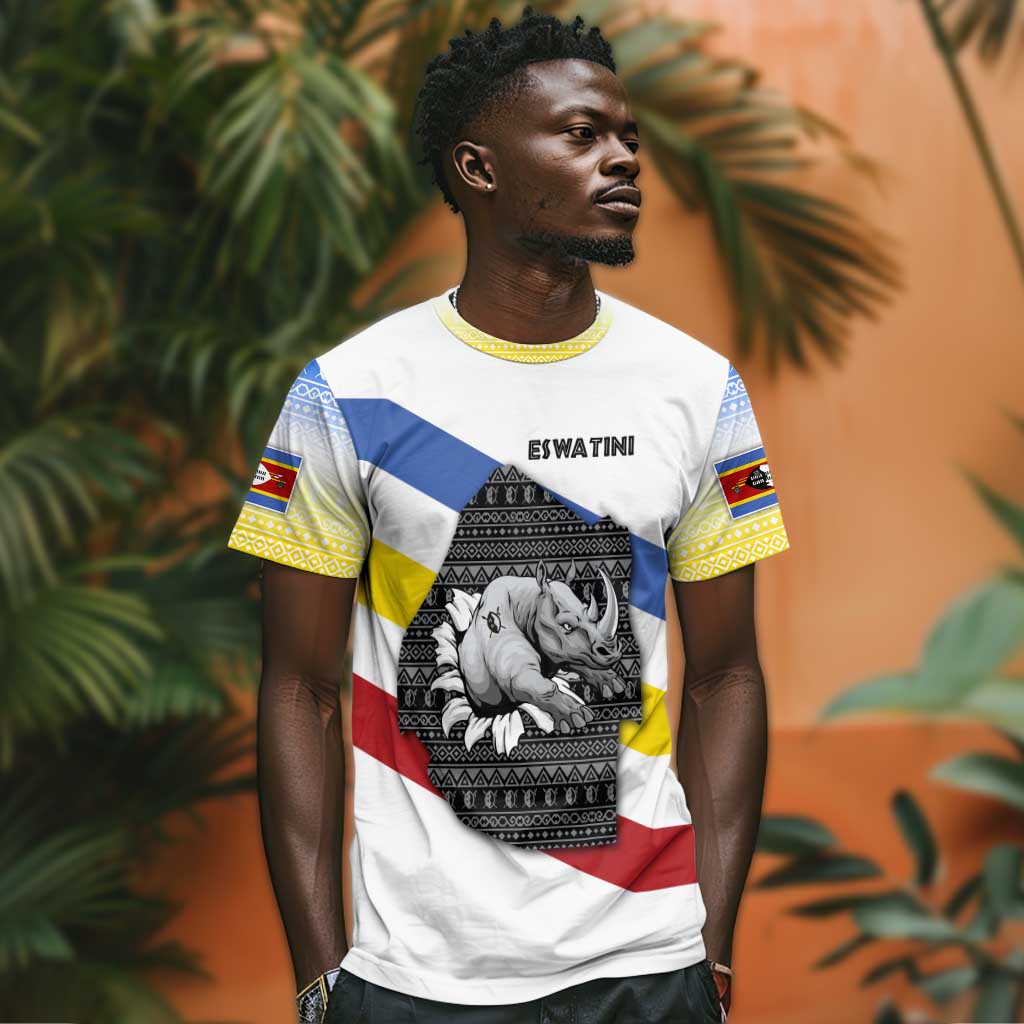 Eswatini Rhino T shirt Swazi Map Flag and African Traditional Patterns