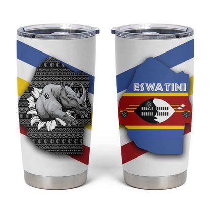 Eswatini Rhino Tumbler Cup Swazi Map Flag and African Traditional Patterns