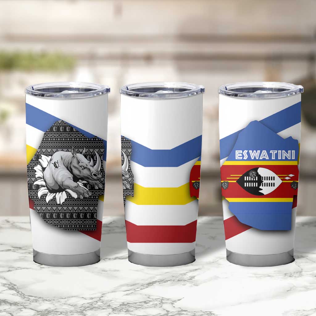 Eswatini Rhino Tumbler Cup Swazi Map Flag and African Traditional Patterns