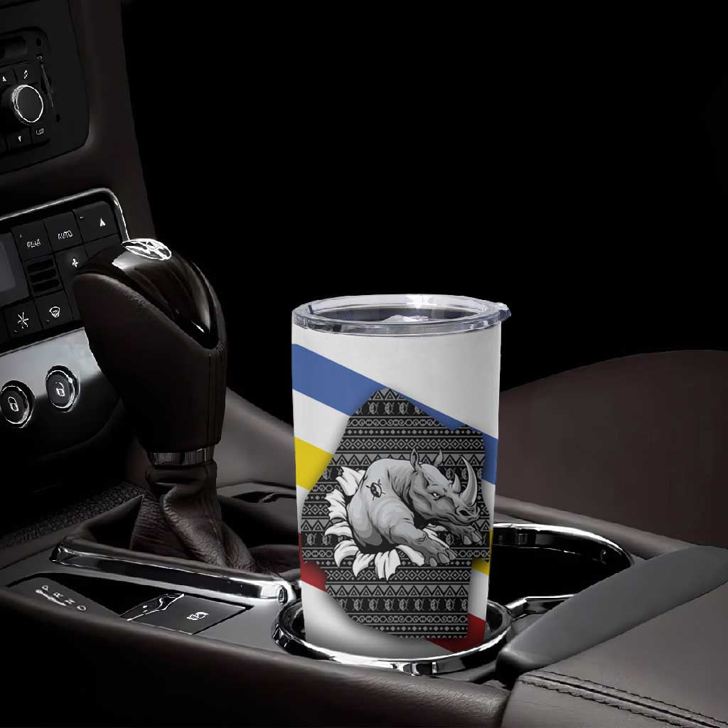 Eswatini Rhino Tumbler Cup Swazi Map Flag and African Traditional Patterns