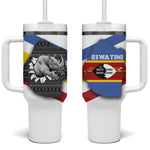 Eswatini Rhino Tumbler With Handle Swazi Map Flag and African Traditional Patterns
