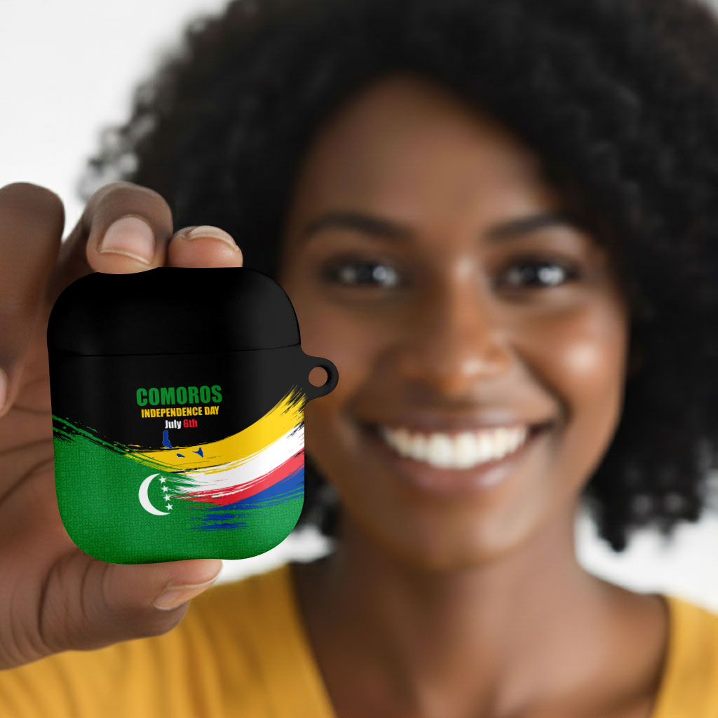 Comoros Independence Day AirPods Case Comorian Flag Brush Stroke National Pride Graphic