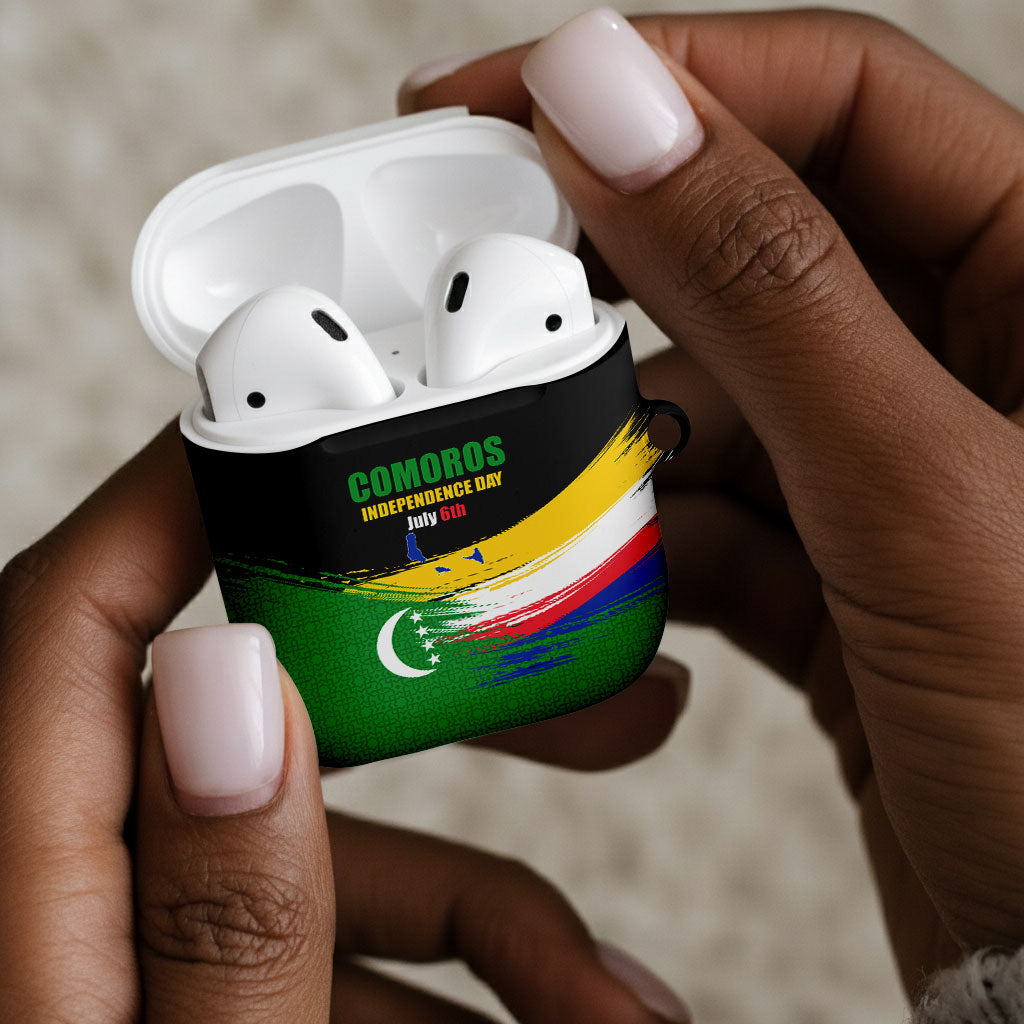 Comoros Independence Day AirPods Case Comorian Flag Brush Stroke National Pride Graphic
