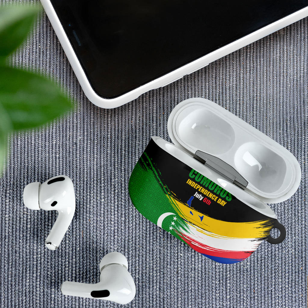 Comoros Independence Day AirPods Case Comorian Flag Brush Stroke National Pride Graphic