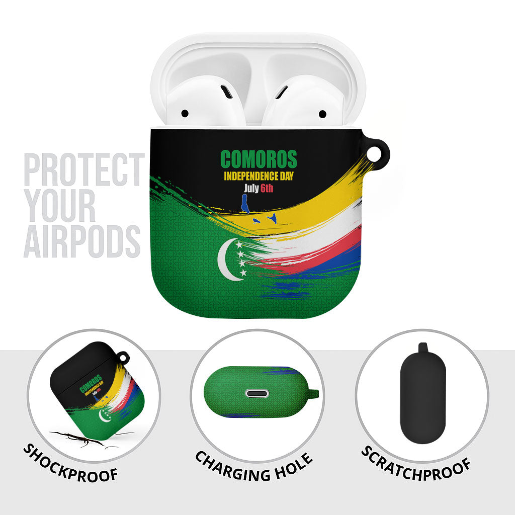 Comoros Independence Day AirPods Case Comorian Flag Brush Stroke National Pride Graphic