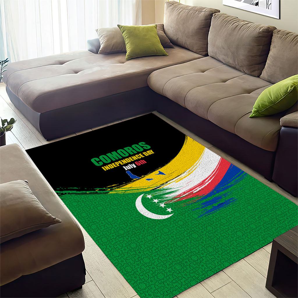 Comoros Independence Day Area Rug Comorian Flag Brush Stroke National Pride Graphic
