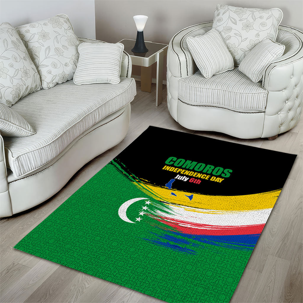 Comoros Independence Day Area Rug Comorian Flag Brush Stroke National Pride Graphic