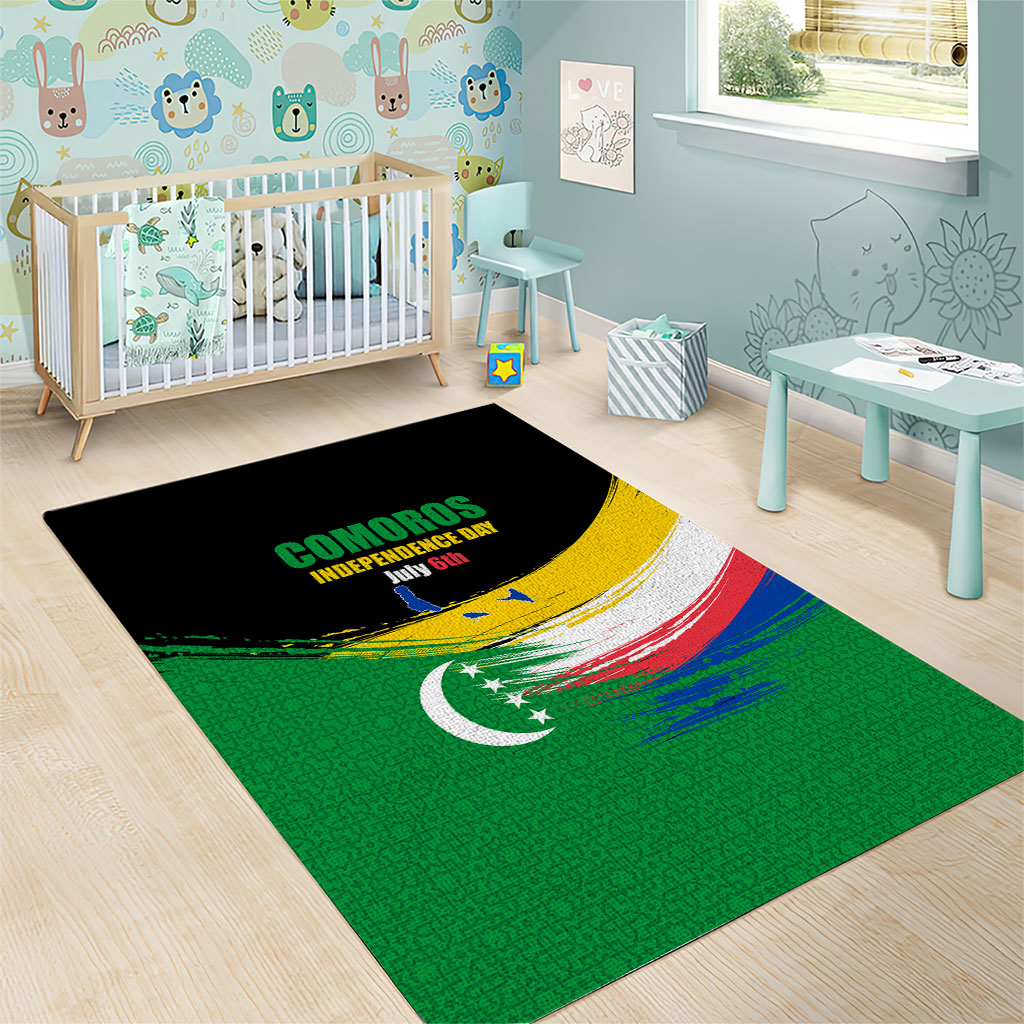 Comoros Independence Day Area Rug Comorian Flag Brush Stroke National Pride Graphic