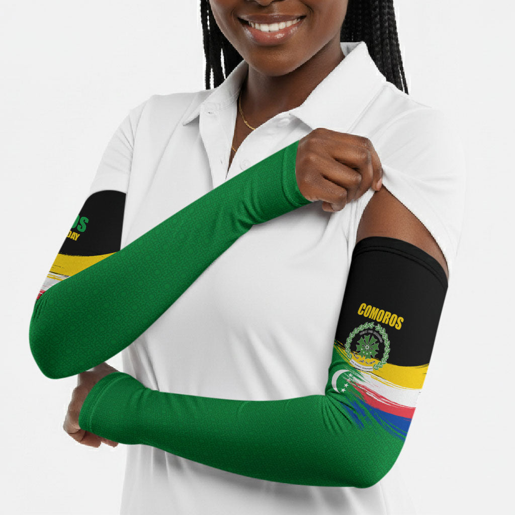 Comoros Independence Day Arm Sleeves Comorian Flag Brush Stroke National Pride Graphic