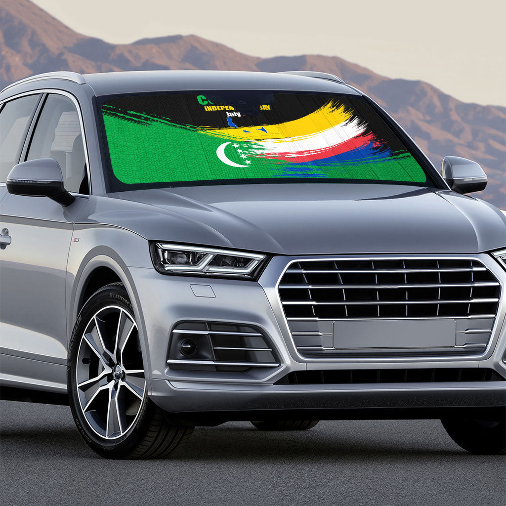 Comoros Independence Day Auto Sun Shade Comorian Flag Brush Stroke National Pride Graphic
