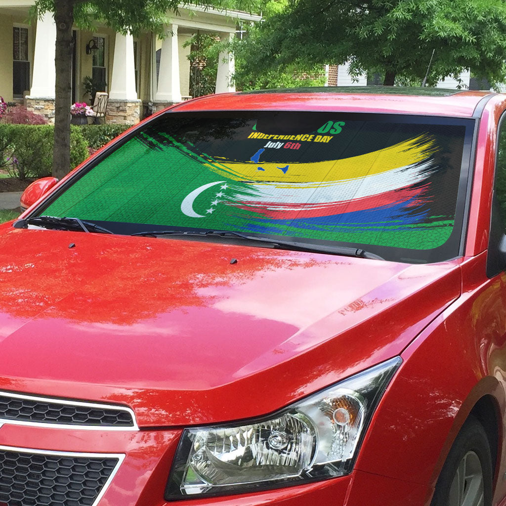 Comoros Independence Day Auto Sun Shade Comorian Flag Brush Stroke National Pride Graphic
