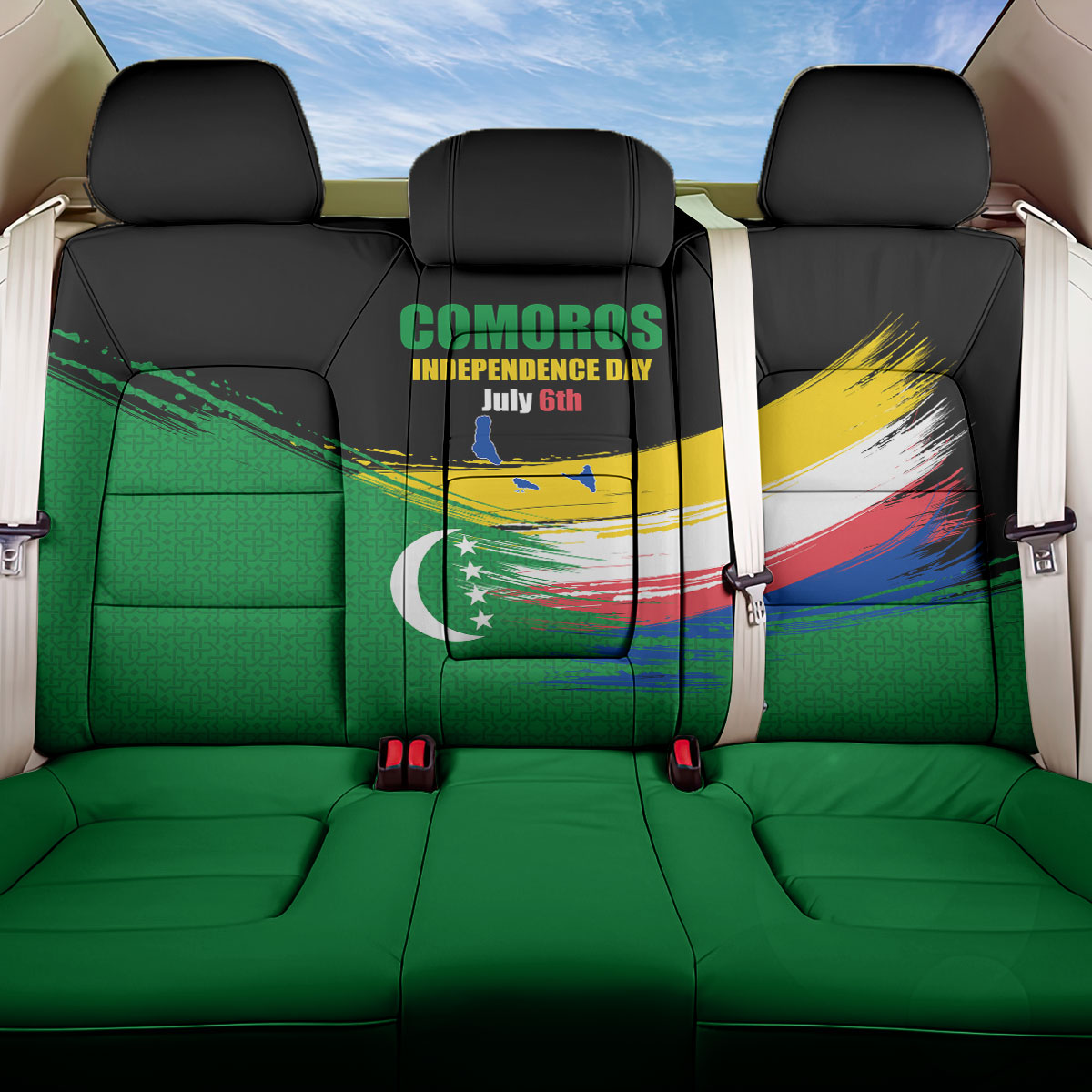 Comoros Independence Day Back Car Seat Cover Comorian Flag Brush Stroke National Pride Graphic