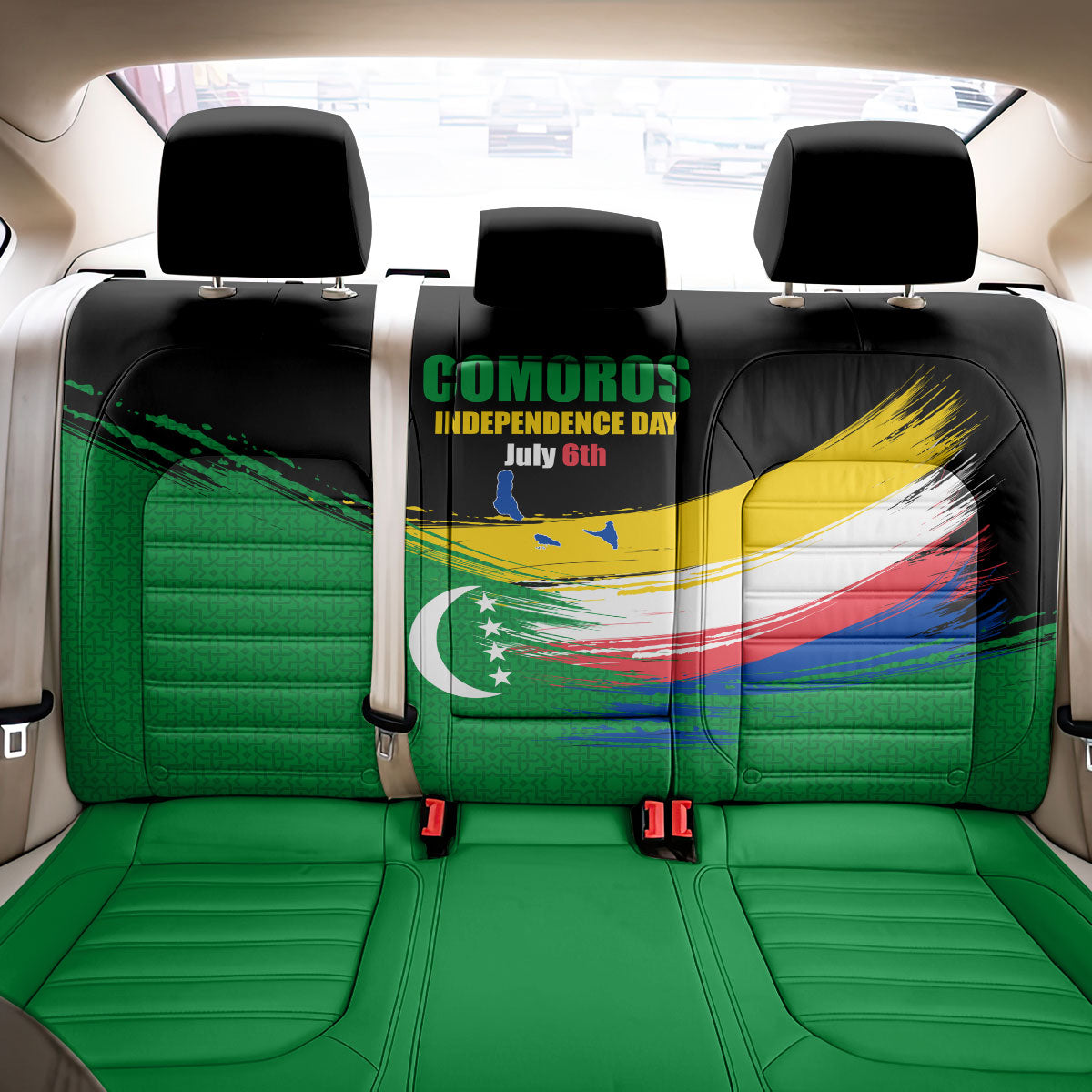 Comoros Independence Day Back Car Seat Cover Comorian Flag Brush Stroke National Pride Graphic