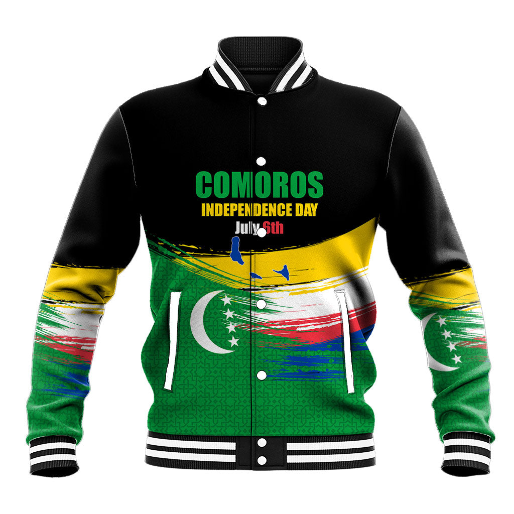Comoros Independence Day Baseball Jacket Comorian Flag Brush Stroke National Pride Graphic