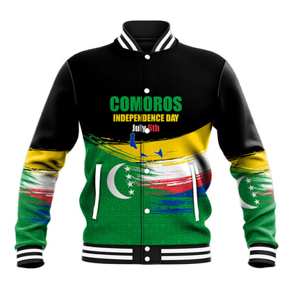Comoros Independence Day Baseball Jacket Comorian Flag Brush Stroke National Pride Graphic