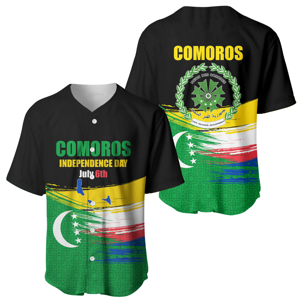 Comoros Independence Day Baseball Jersey Comorian Flag Brush Stroke National Pride Graphic
