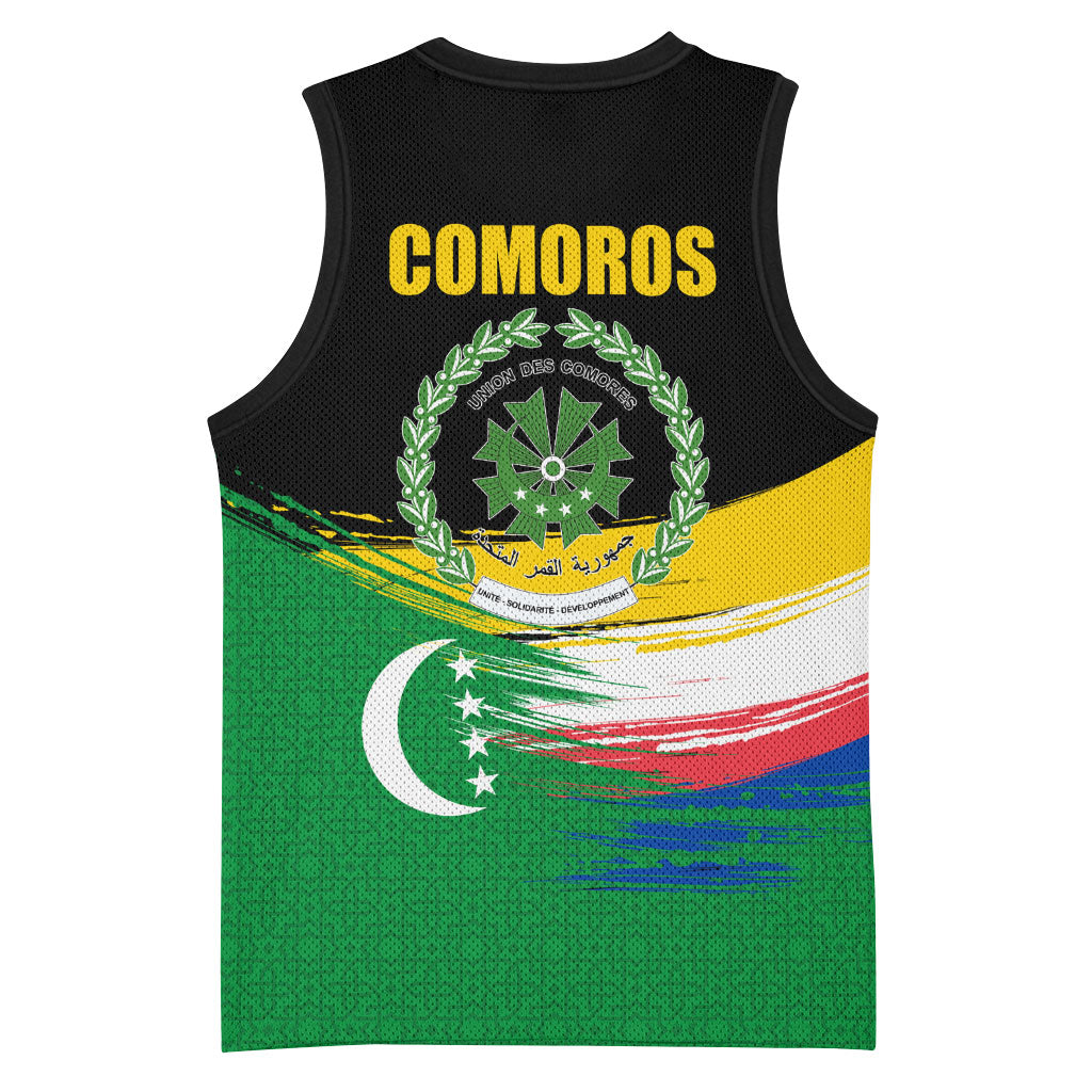 Comoros Independence Day Basketball Jersey Comorian Flag Brush Stroke National Pride Graphic