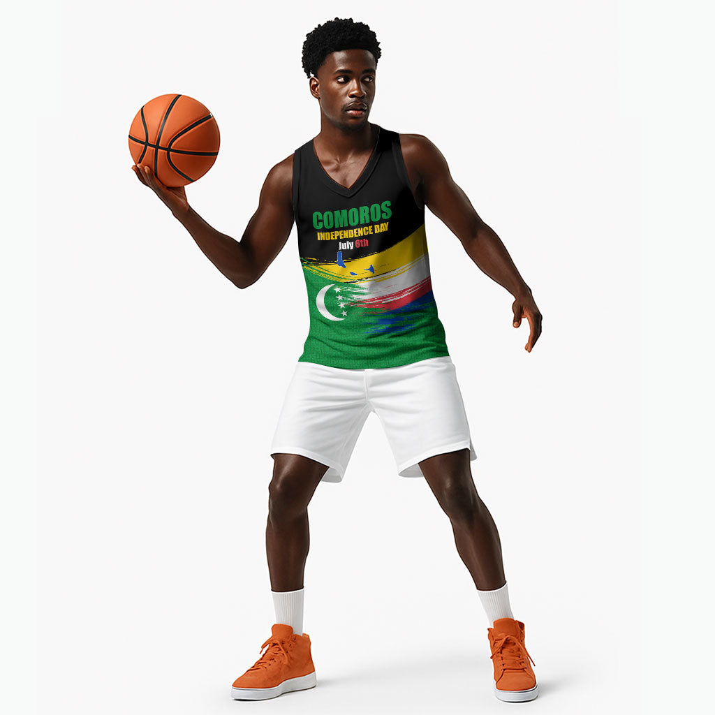 Comoros Independence Day Basketball Jersey Comorian Flag Brush Stroke National Pride Graphic