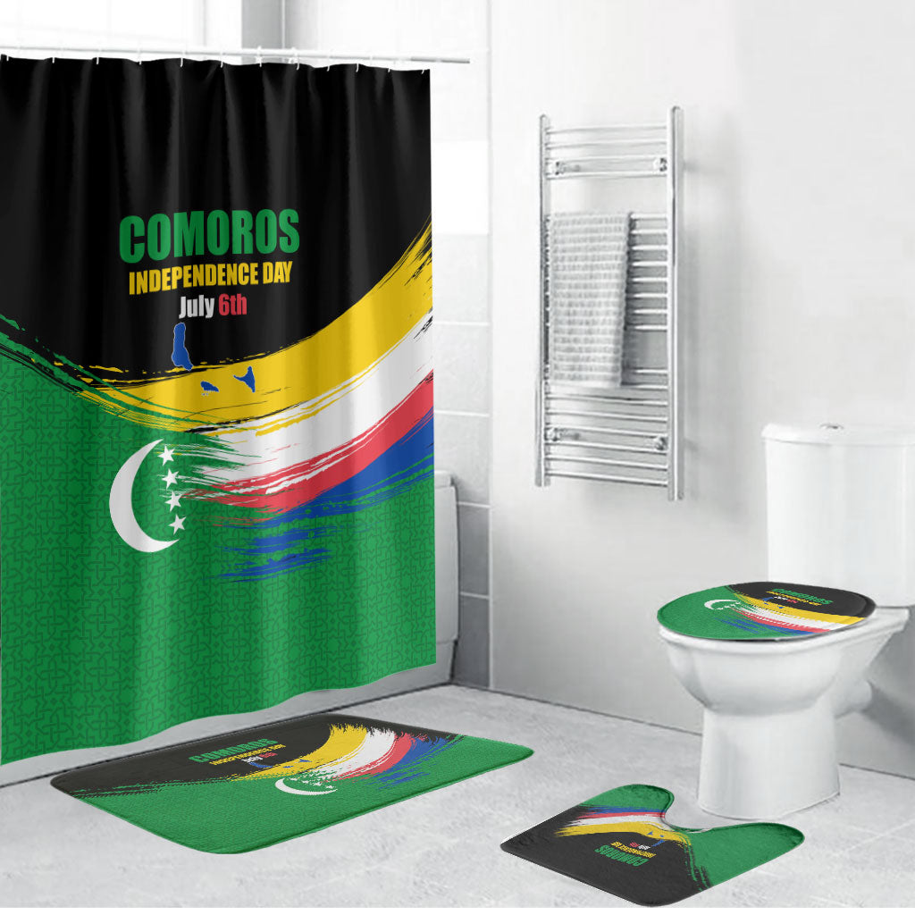 Comoros Independence Day Bathroom Set Comorian Flag Brush Stroke National Pride Graphic