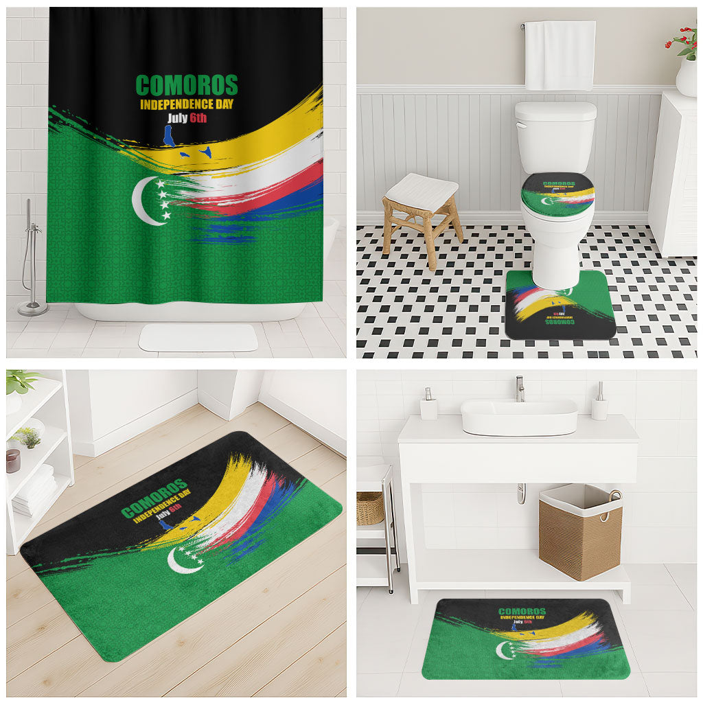 Comoros Independence Day Bathroom Set Comorian Flag Brush Stroke National Pride Graphic