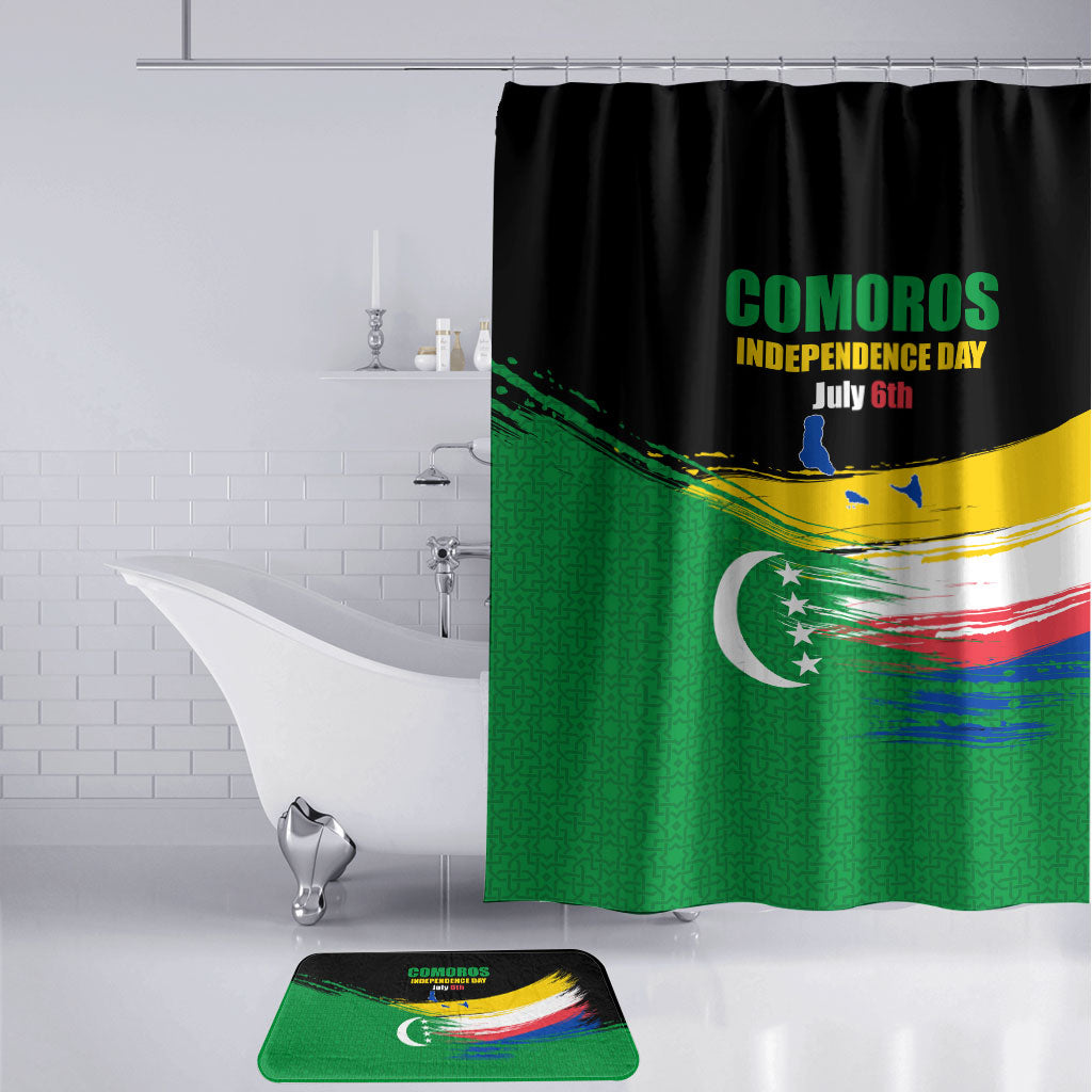 Comoros Independence Day Bathroom Set Comorian Flag Brush Stroke National Pride Graphic