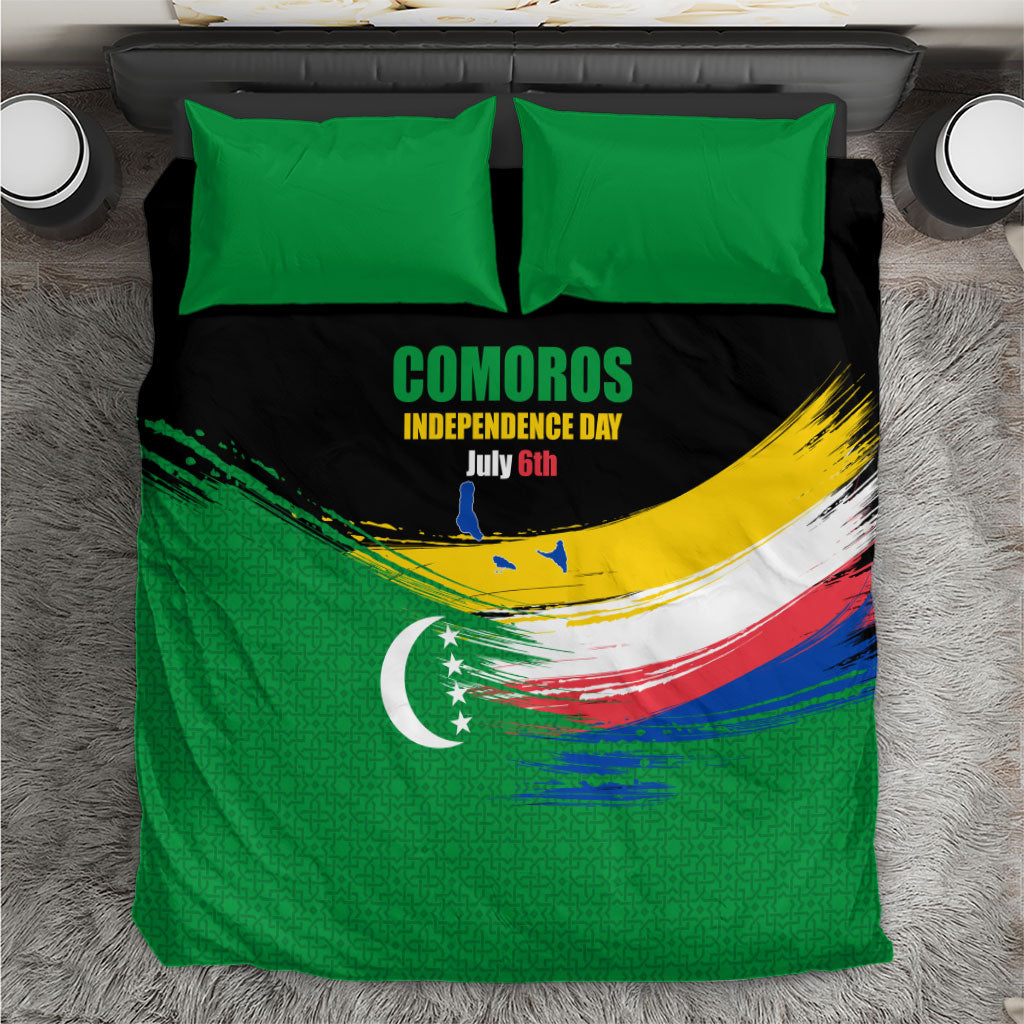Comoros Independence Day Bedding Set Comorian Flag Brush Stroke National Pride Graphic