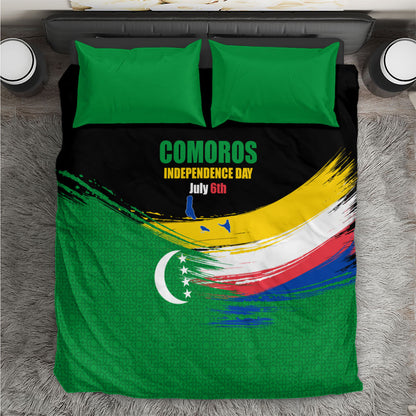 Comoros Independence Day Bedding Set Comorian Flag Brush Stroke National Pride Graphic